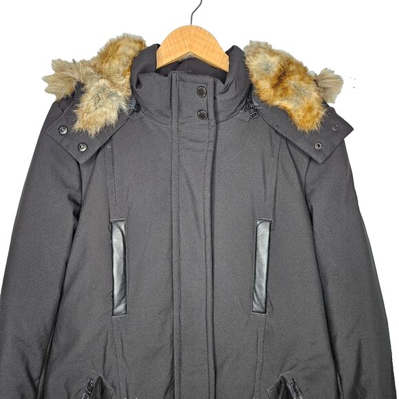 RUD BY RUDSAK Winter Coat Women's Large Black Faux Fur Trim Down Feathers Parka - Picture 2 of 16